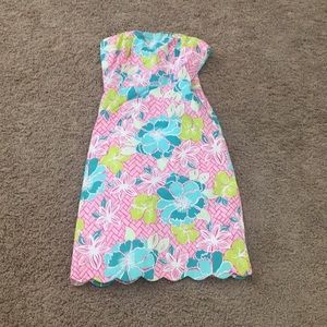 Strapless Lily Pulitzer floral dress.